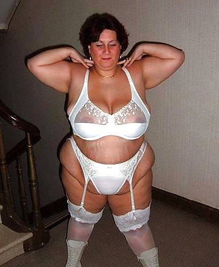 BBW Granny in sexy white underwear.